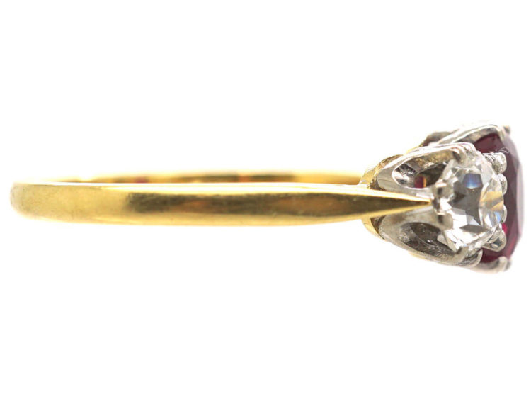18ct Gold, Three Stone Diamond & Ruby Ring