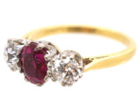 18ct Gold, Three Stone Diamond & Ruby Ring