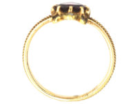 Victorian 18ct Gold Garnet Heart Ring with Diamond Set Crown Top