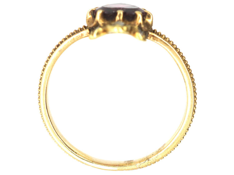 Victorian 18ct Gold Garnet Heart Ring with Diamond Set Crown Top