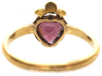 Victorian 18ct Gold Garnet Heart Ring with Diamond Set Crown Top
