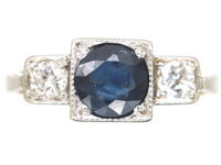 Art Deco Sapphire & Diamond Three Stone Ring