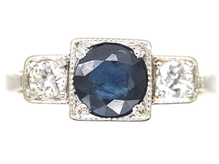 Art Deco Sapphire & Diamond Three Stone Ring