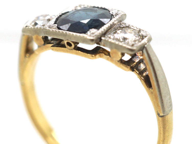 Art Deco Sapphire & Diamond Three Stone Ring