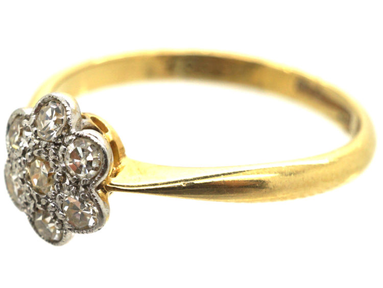 Edwardian 18ct Gold & Platinum, Diamond Cluster Ring