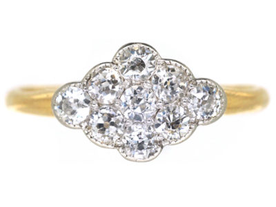 Edwardian 18ct Gold & Platinum Diamond Set Cluster Ring