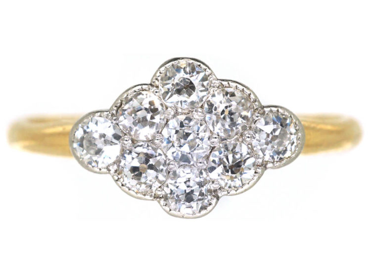 Edwardian 18ct Gold & Platinum Diamond Set Cluster Ring