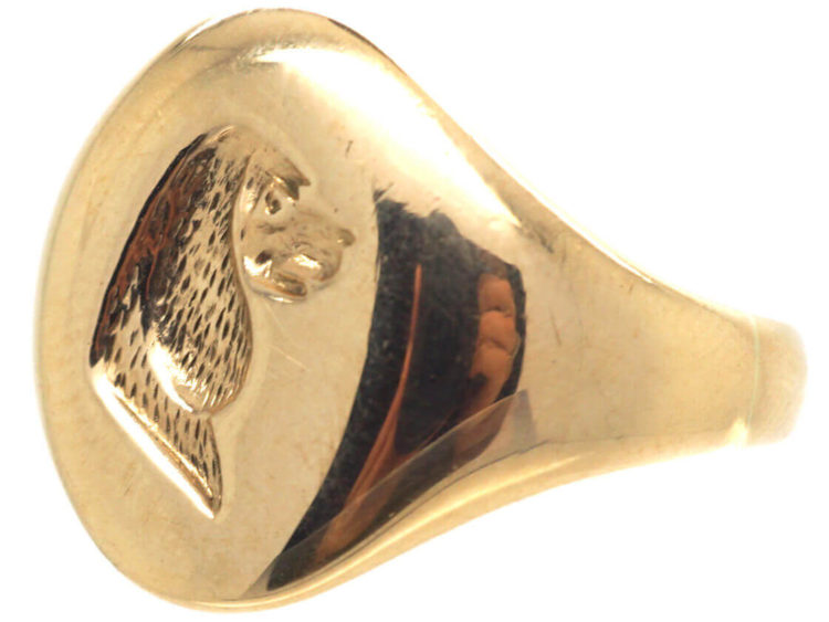 9ct Gold Signet Ring with Intaglio of a Spaniel