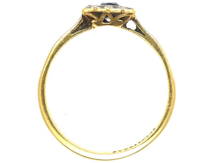Art Deco 18ct Gold & Platinum Diamond & Sapphire Square Ring