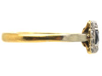 Art Deco 18ct Gold & Platinum Diamond & Sapphire Square Ring