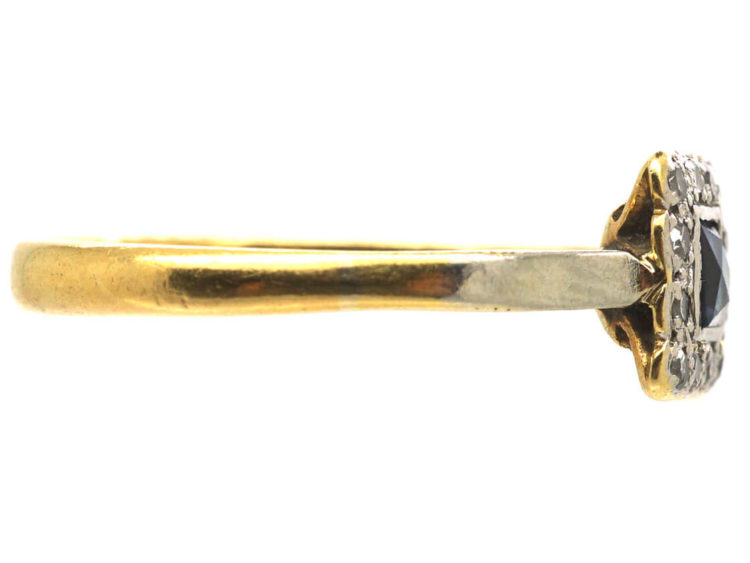 Art Deco 18ct Gold & Platinum Diamond & Sapphire Square Ring
