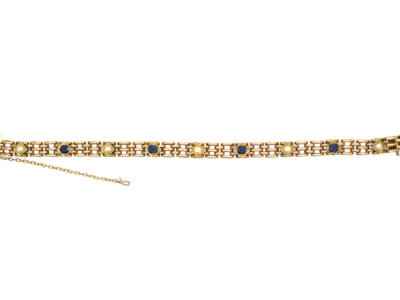 Edwardian 15ct Gold Sapphire & Natural Split Pearl Bracelet