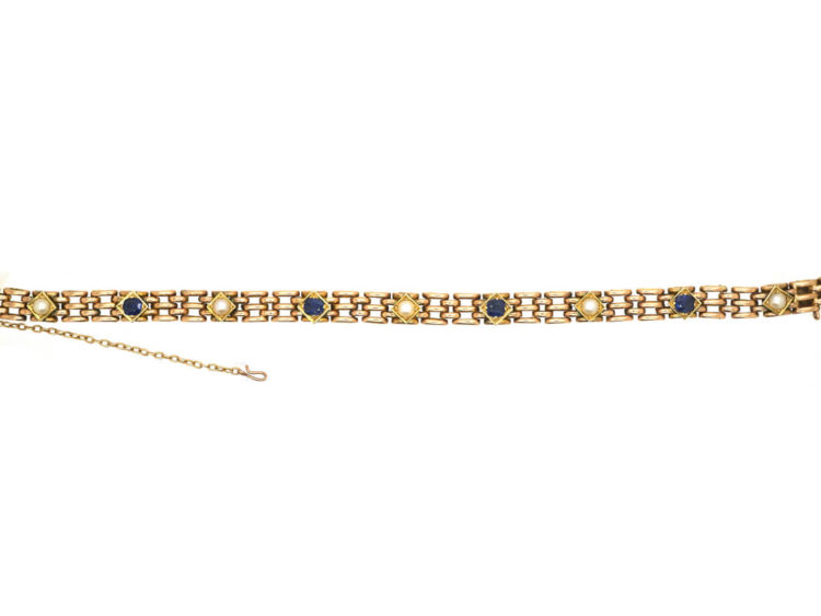 Edwardian 15ct Gold Sapphire & Natural Split Pearl Bracelet