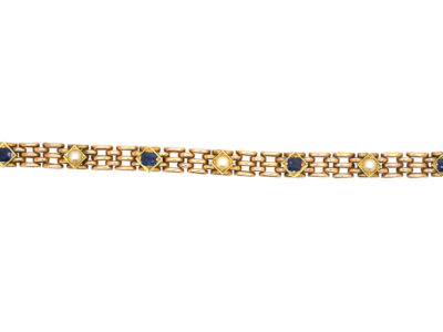 Edwardian 15ct Gold Sapphire & Natural Split Pearl Bracelet