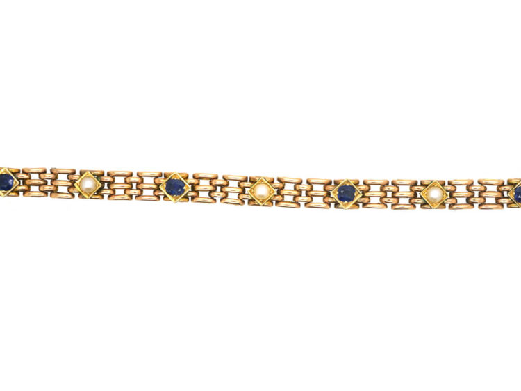 Edwardian 15ct Gold Sapphire & Natural Split Pearl Bracelet