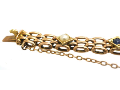 Edwardian 15ct Gold Sapphire & Natural Split Pearl Bracelet