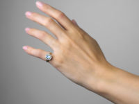 18ct Gold, Octagonal Aquamarine & Diamond Cluster Ring