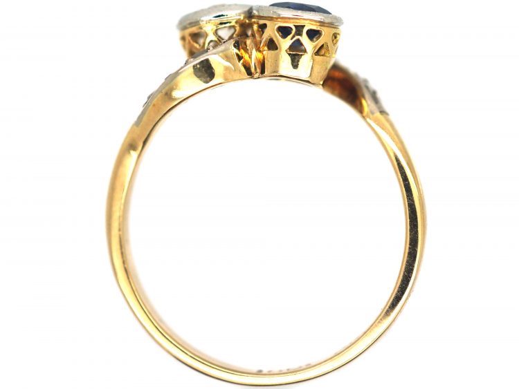 Edwardian 18ct Gold & Platinum, Sapphire & Diamond Crossover Ring
