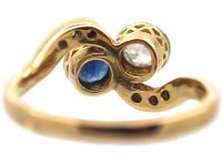 Edwardian 18ct Gold & Platinum, Sapphire & Diamond Crossover Ring