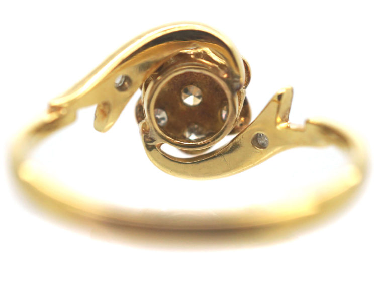 Edwardian Diamond Cluster Ring with Ribbon Sides