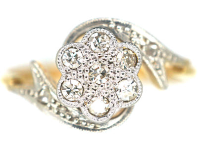Edwardian Diamond Cluster Ring with Ribbon Sides