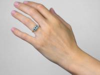 Edwardian 18ct Gold & Platinum Triple Cluster Emerald & Diamond Ring
