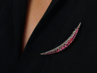 Victorian 15ct Gold, Ruby & Diamond Crescent Brooch