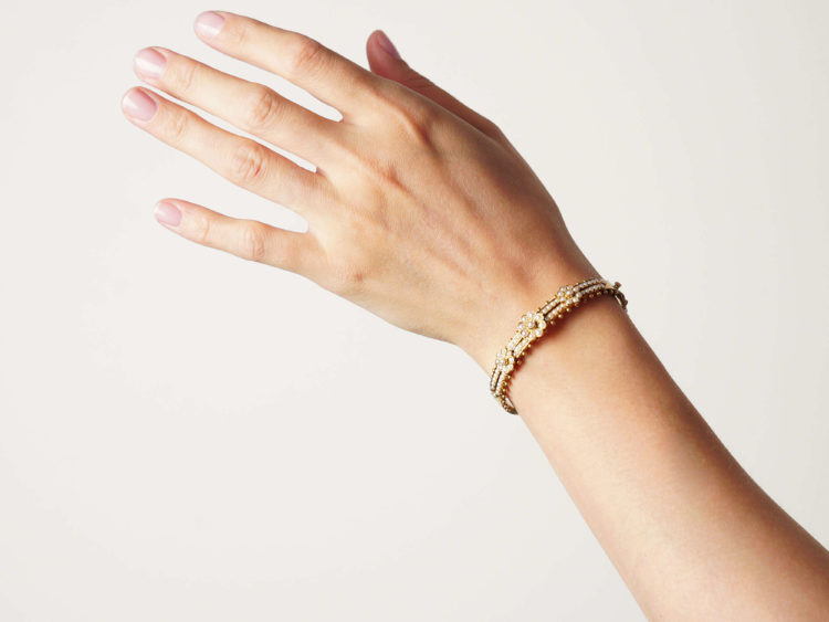 Victorian 15ct Gold Triple Natural Split Pearl Cluster Bangle