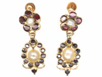 Georgian Flat Cut Almandine Garnet & Natural Pearl Drop Earrings