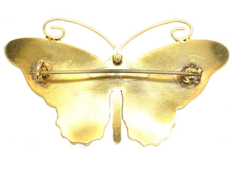 Norwegian Silver & Enamel Butterfly Brooch by Olaf Fritjof Hjortdahl
