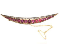 Victorian 15ct Gold, Ruby & Diamond Crescent Brooch
