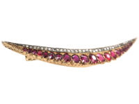 Victorian 15ct Gold, Ruby & Diamond Crescent Brooch