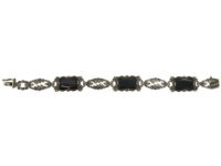 Art Deco Silver, Marcasite & Onyx Bracelet