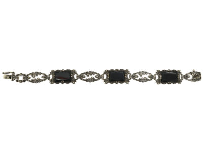 Art Deco Silver, Marcasite & Onyx Bracelet