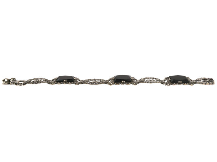 Art Deco Silver, Marcasite & Onyx Bracelet