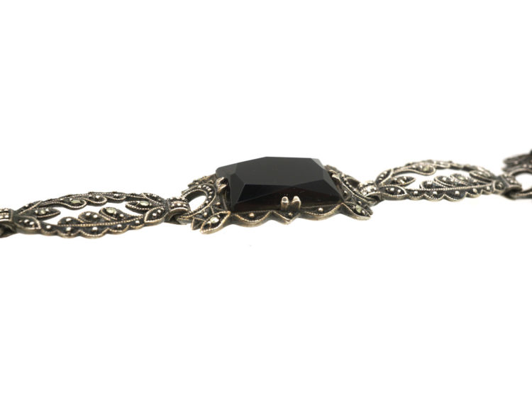 Art Deco Silver, Marcasite & Onyx Bracelet