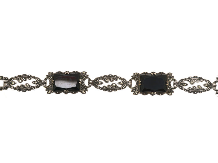 Art Deco Silver, Marcasite & Onyx Bracelet