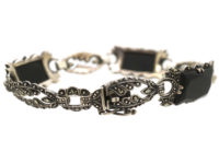 Art Deco Silver, Marcasite & Onyx Bracelet