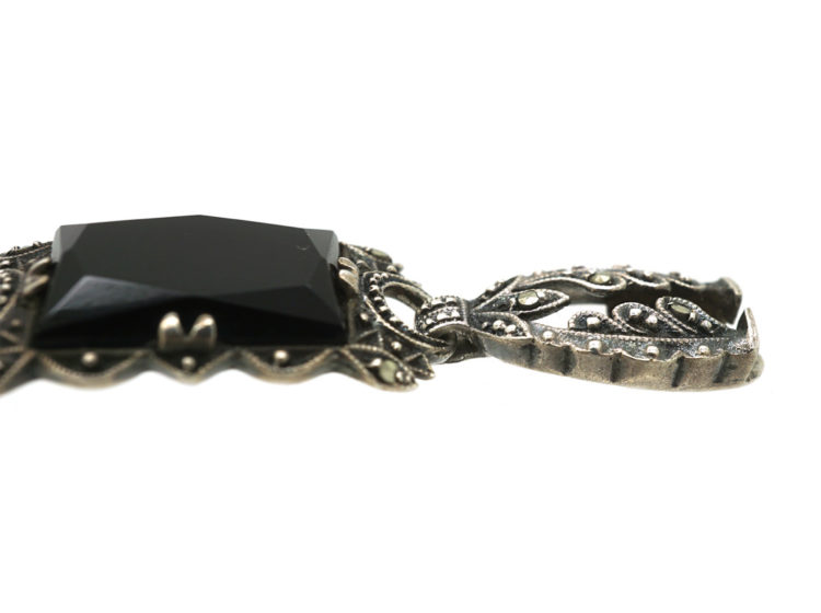 Art Deco Silver, Marcasite & Onyx Bracelet