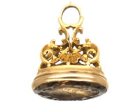 Early Georgian 18t Gold Seal with Citrine Base with Intaglio of a Crest