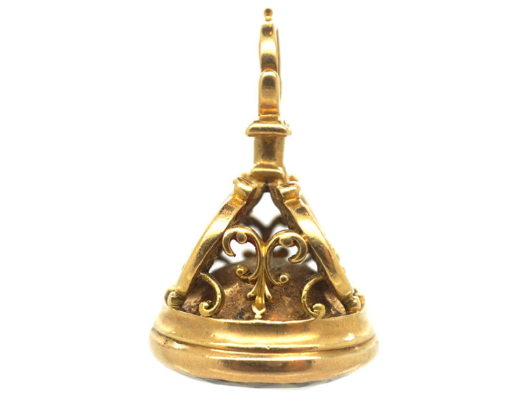 Early Georgian 18t Gold Seal with Citrine Base with Intaglio of a Crest