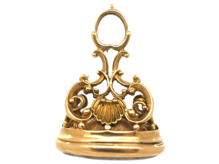 Early Georgian 18t Gold Seal with Citrine Base with Intaglio of a Crest