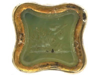 Victorian Small Gold Seal with Green Chalcedony Base with Butterfly & Hedgehog