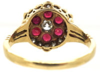 Edwardian 18ct Gold, Ruby & Diamond Cluster Ring