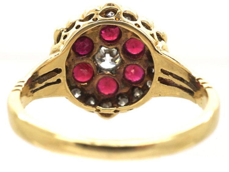 Edwardian 18ct Gold, Ruby & Diamond Cluster Ring