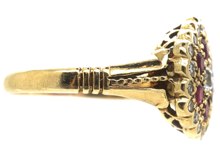 Edwardian 18ct Gold, Ruby & Diamond Cluster Ring