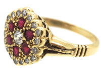 Edwardian 18ct Gold, Ruby & Diamond Cluster Ring