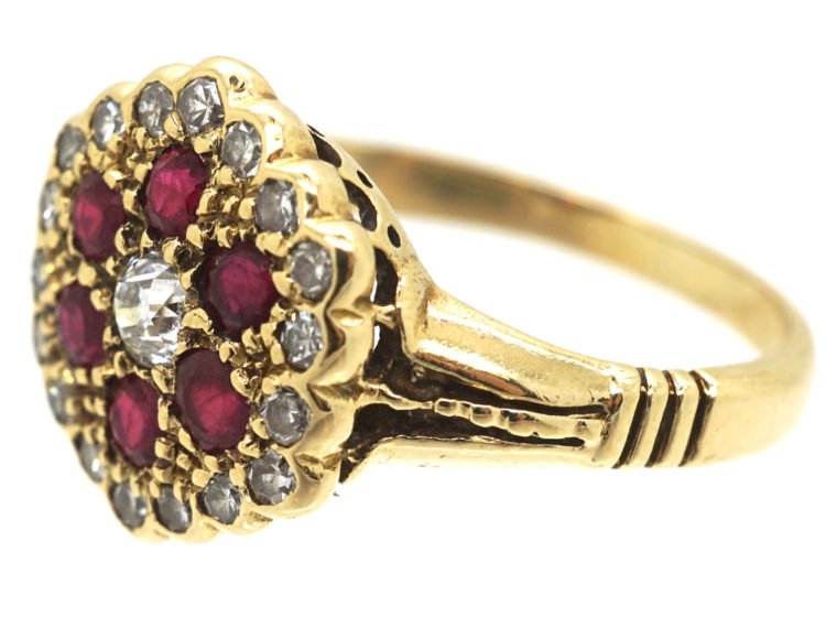 Edwardian 18ct Gold, Ruby & Diamond Cluster Ring