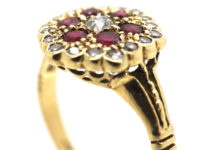 Edwardian 18ct Gold, Ruby & Diamond Cluster Ring