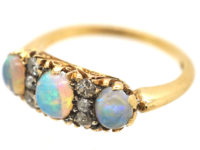 Victorian 18ct Gold, Three Stone Opal & Diamond Ring